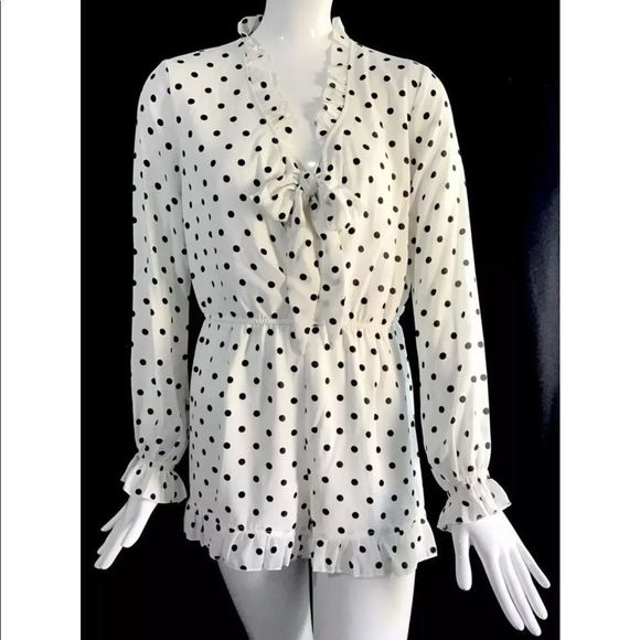 New! Free GenerationRuffle Polka-Dot Woven Romper - Picture 6 of 10